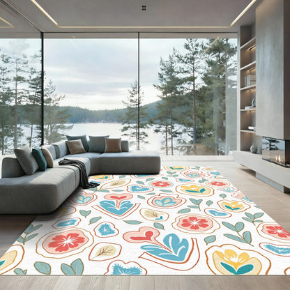 Coral Blue Abstract Floral Meadow Rug
