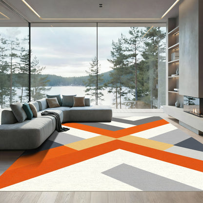 Bold Orange Geometric Chevron Rug