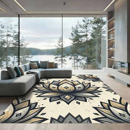 Earthy Lotus Mandala Floral Rug