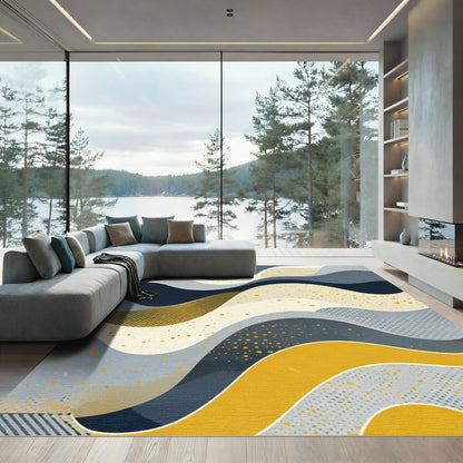 Abstract Gold Flecked Wave Curves Rug