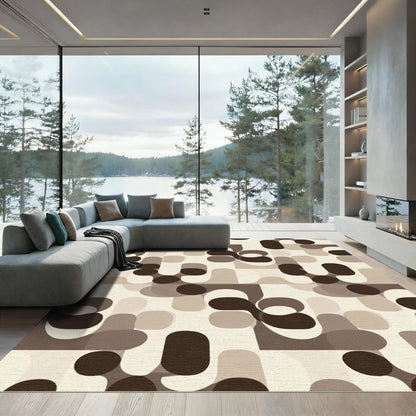 Retro Brown Abstract Shapes Rug