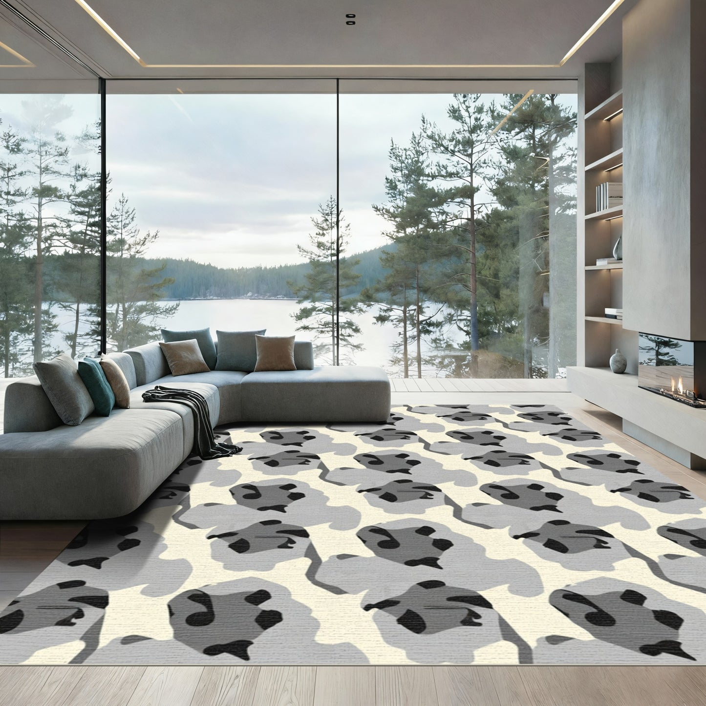 Abstract Light Gray Organic Shapes Rug