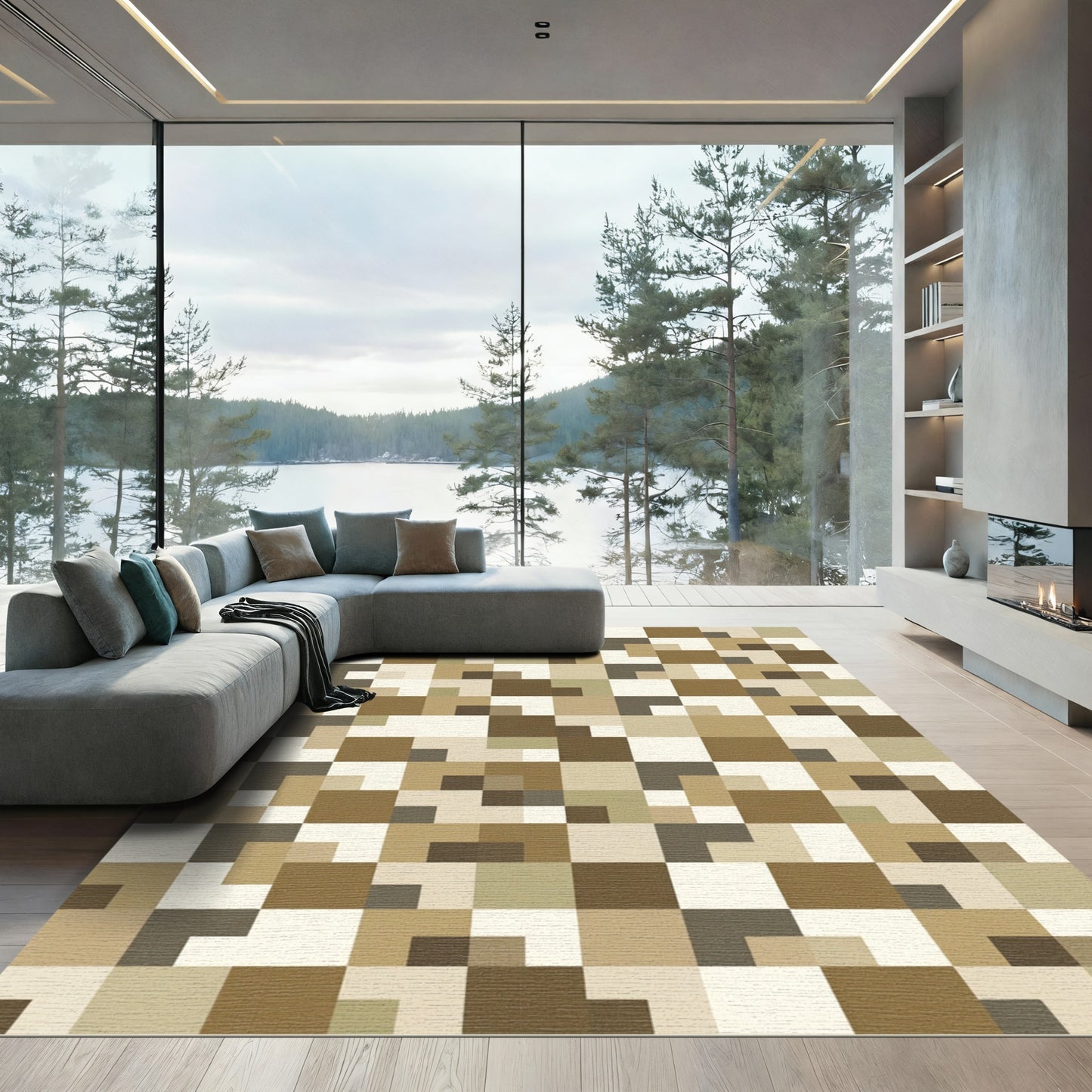 Earthy Tones Geometric Blocks Rug