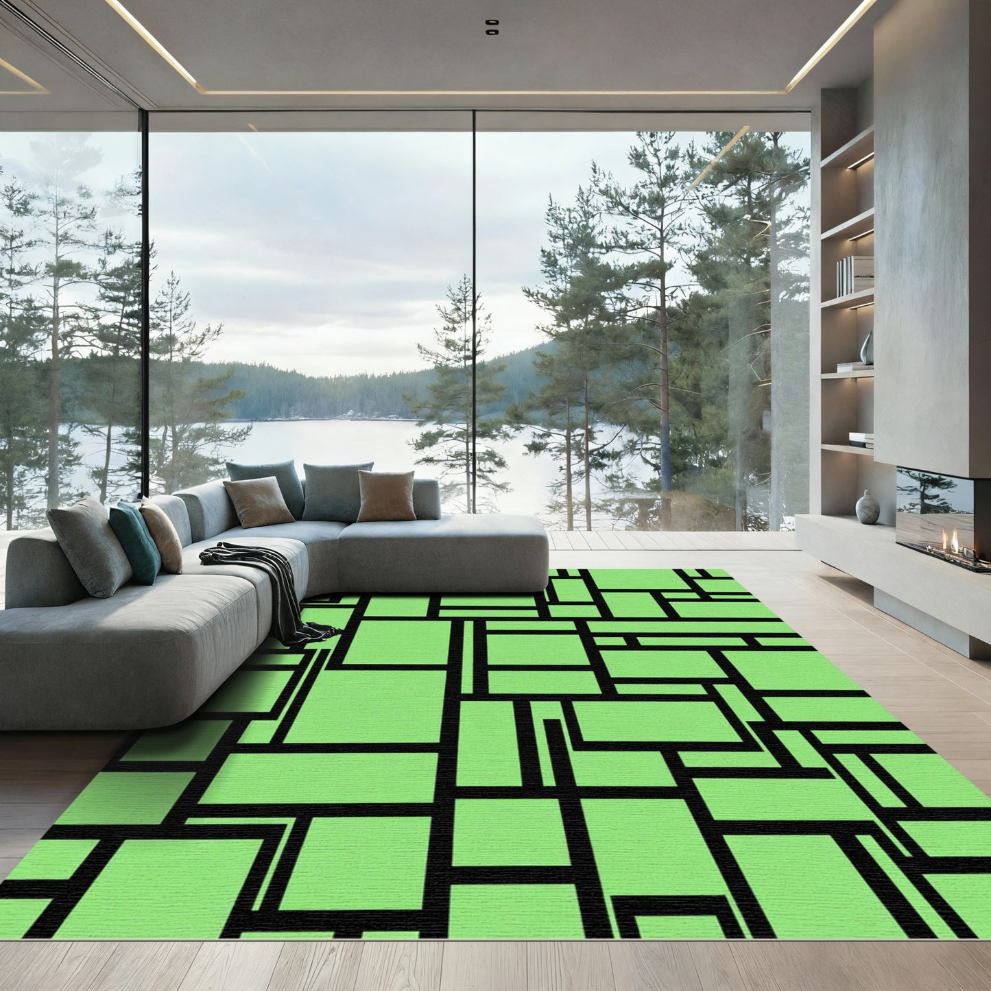 Lime Green Rectangular Geometric Composition Rug