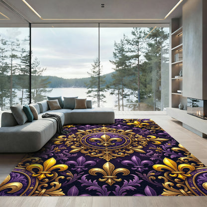 Regal Violet Gold Fleur-de-lis Ornament Rug