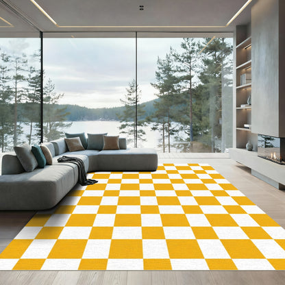Golden Yellow White Checkerboard Square Rug