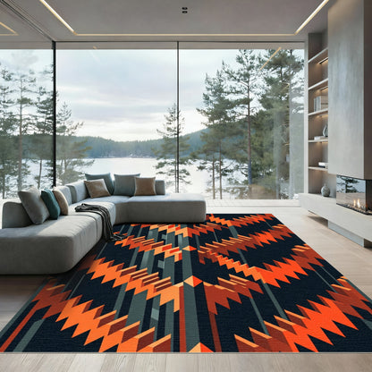 Geometric Orange Zigzag Stripe Rug