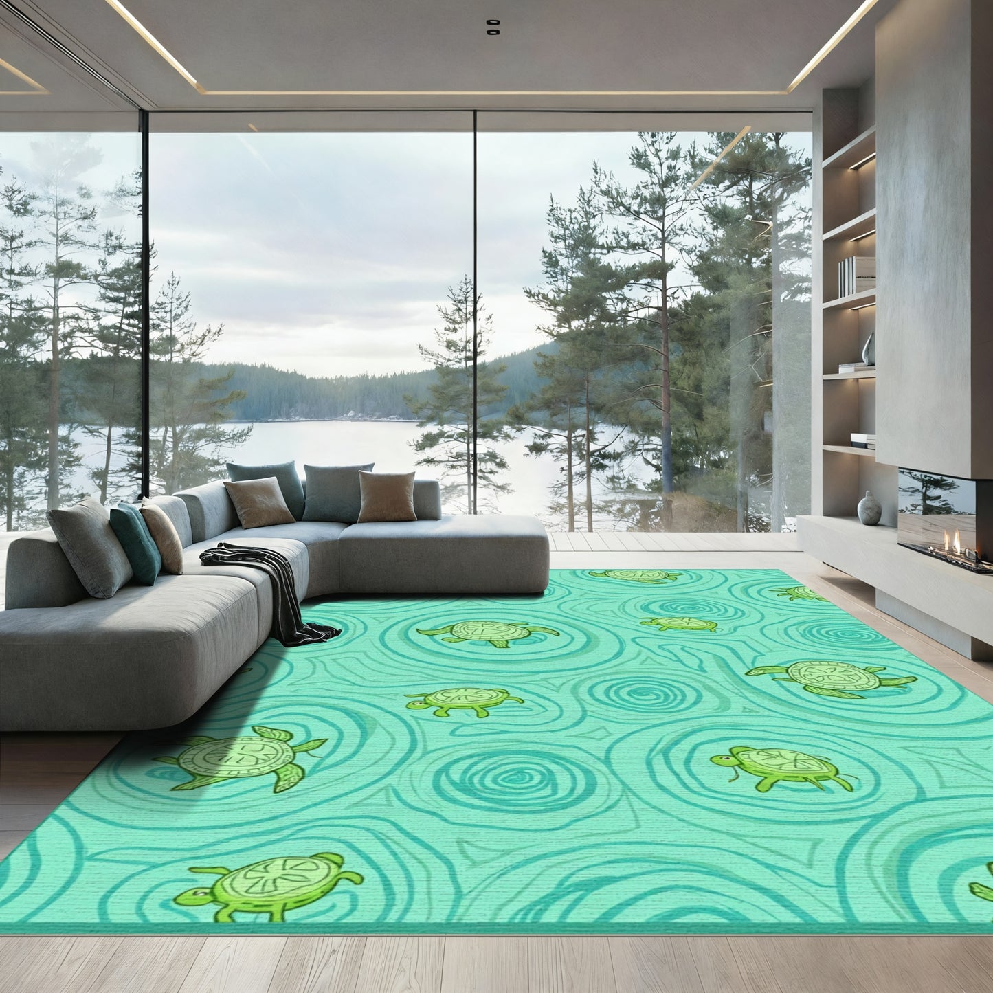 Aqua Green Turtle Aquatic Swirl Rug