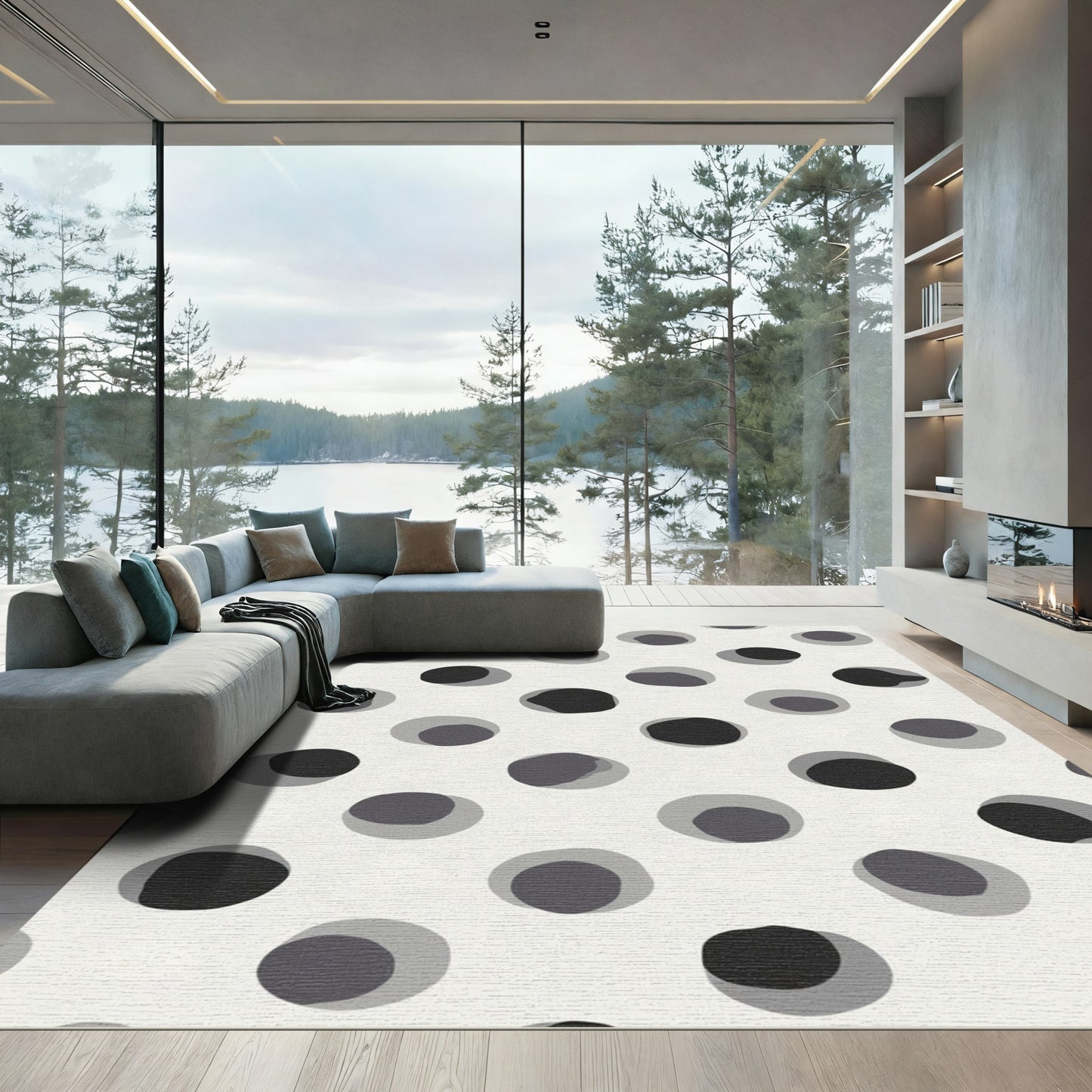 Monochrome Polka Dot Circles Rug