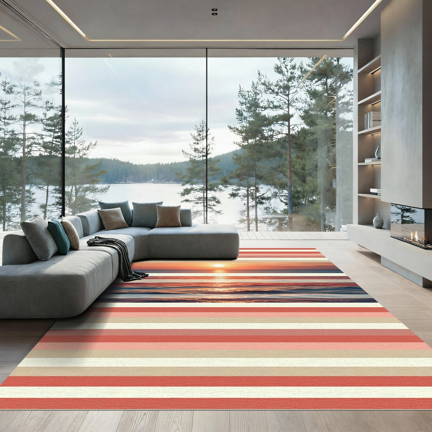 Sunset Horizon Stripe Composition Rug