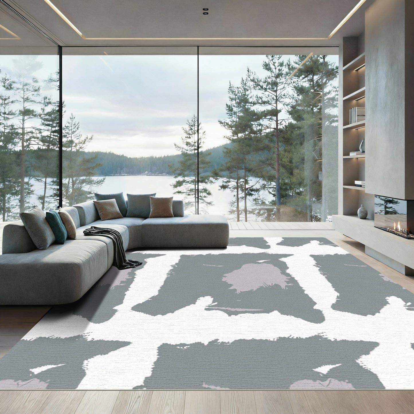 Gray Wash Abstract Strokes Rug