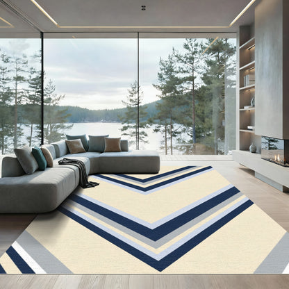 Chevron Stripes Geometric Cream Blue Rug