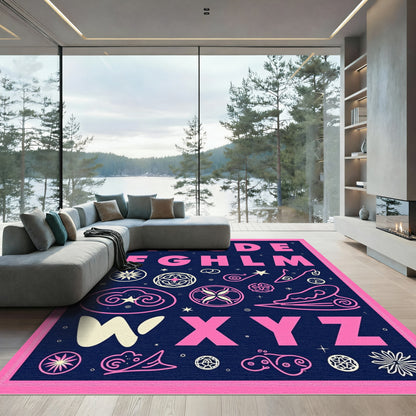 Cosmic Pink Alphabet Galaxy Rug