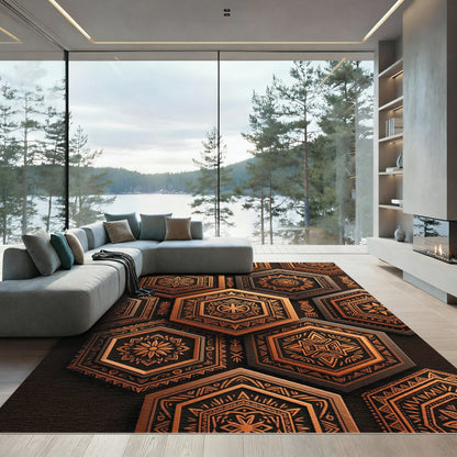Bronze Geometric Hexagon Embossed Tile Rug
