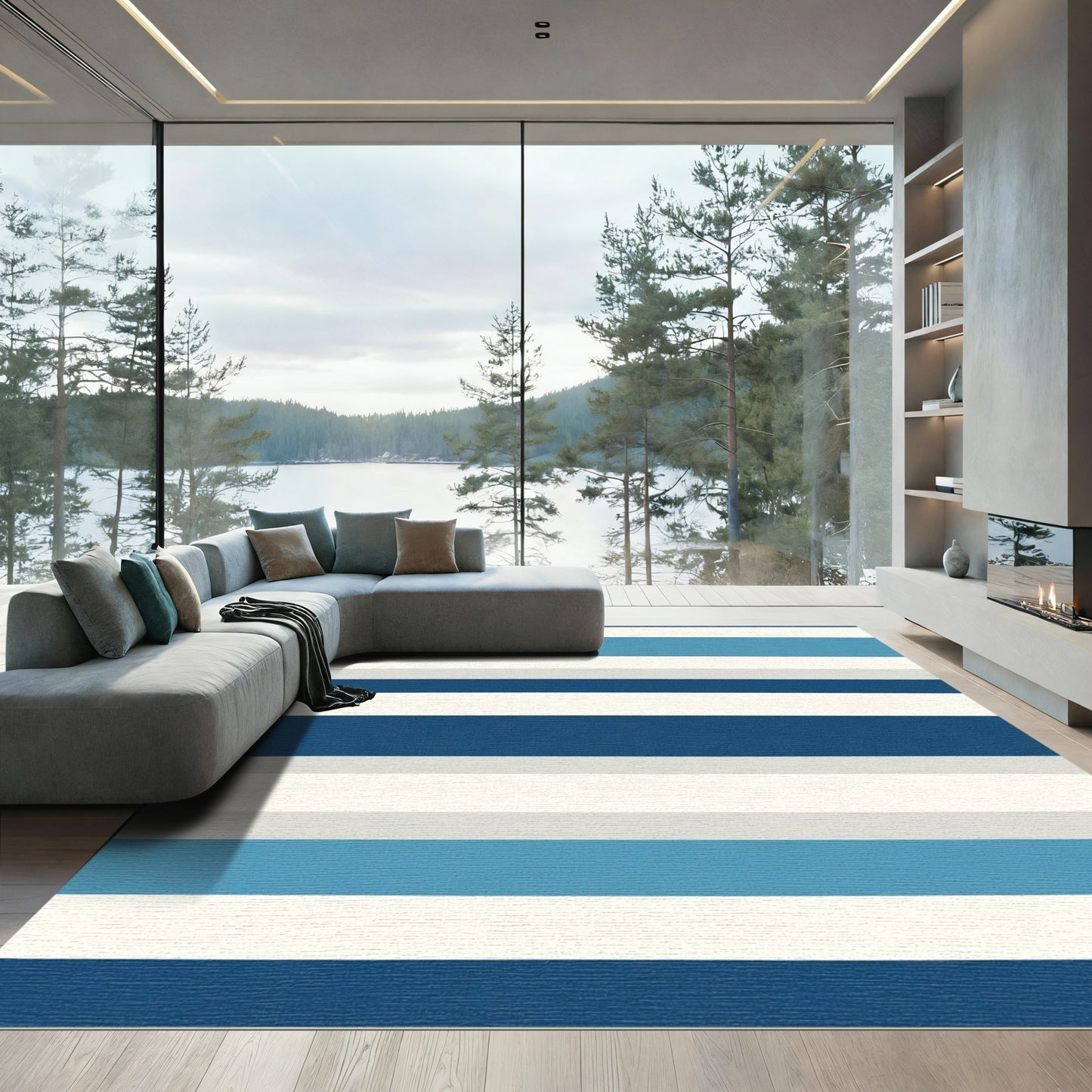 Cool Blues Classic Horizontal Stripe Rug