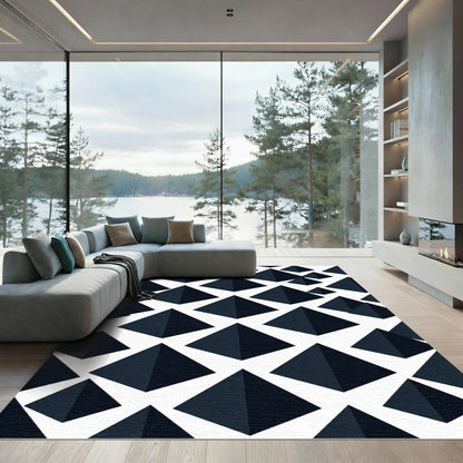 Deep Blue Geometric Pyramid Rug