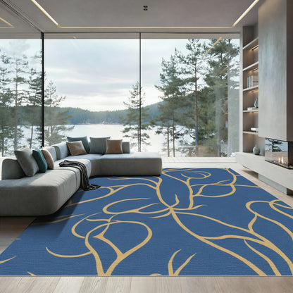 Golden Branch Abstract Navy Rug