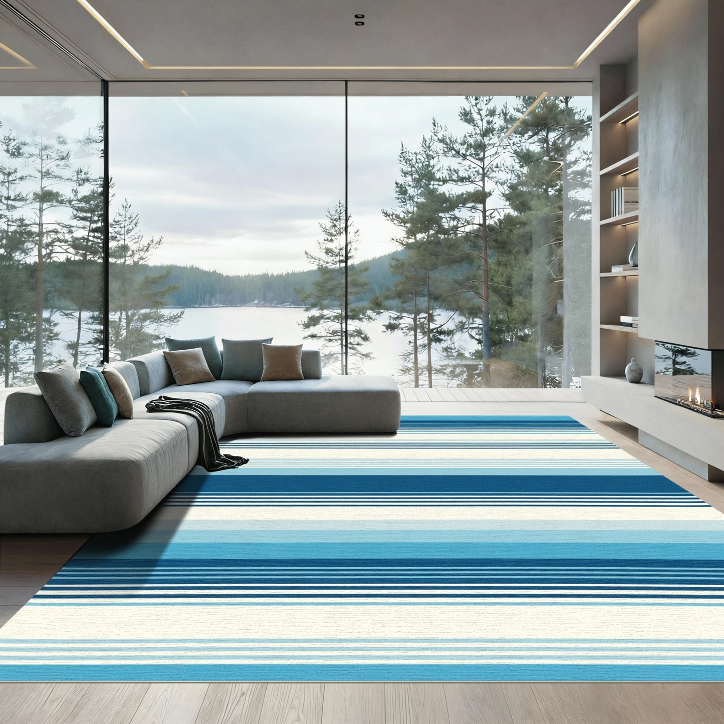 Oceanic Blues Horizontal Stripe Rug