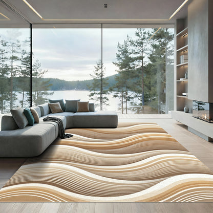 Modern Beige Abstract Wavy Line Rug