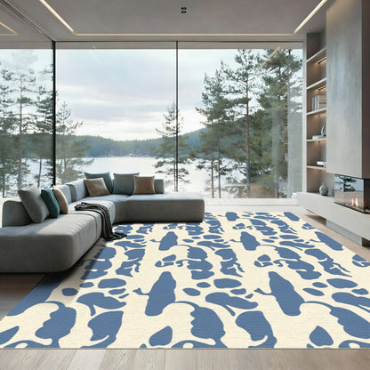 Blue Cream Abstract Organic Forms Rug