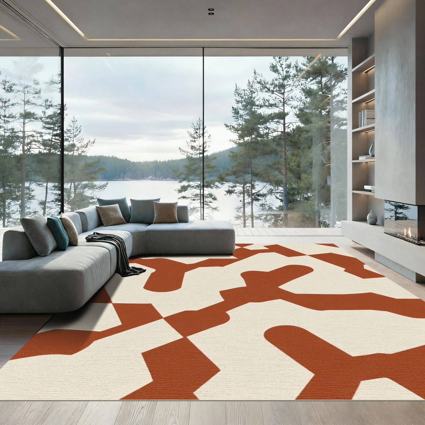Abstract Terra Cotta Organic Shapes Rug