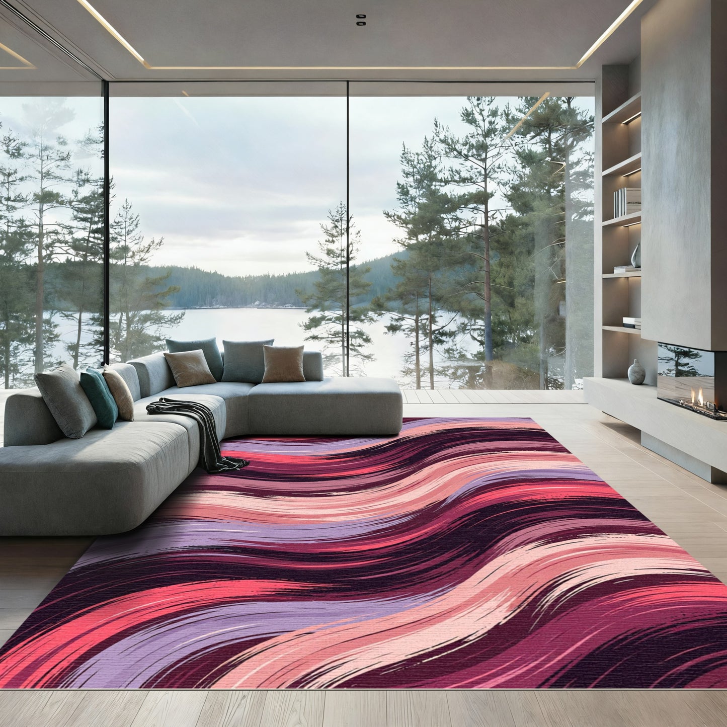 Crimson Purple Wavy Brushstroke Rug