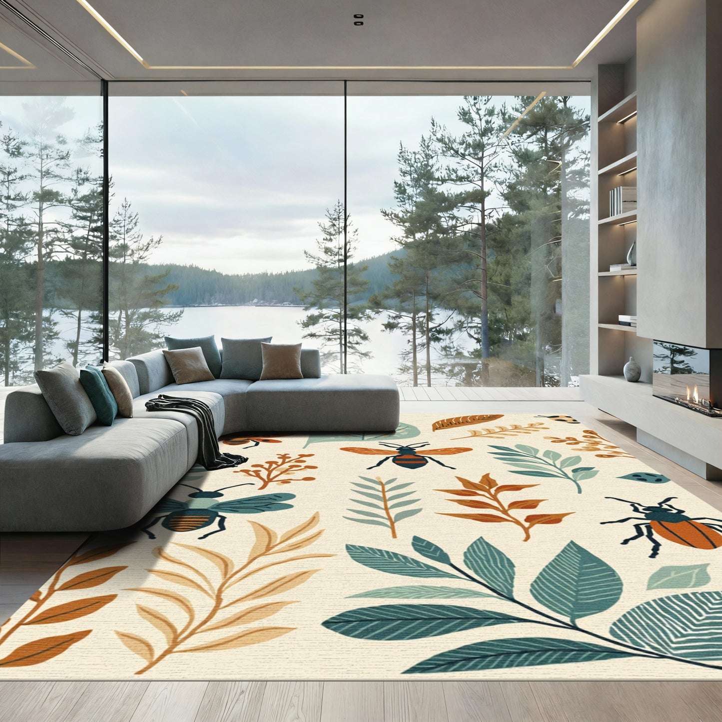 Whimsical Insect and Botanical Meadow Rug