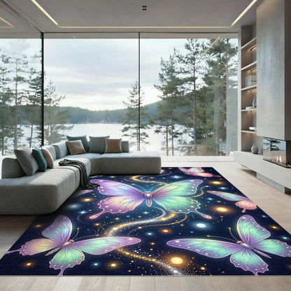 Ethereal Iridescent Butterfly Galaxy Night Rug
