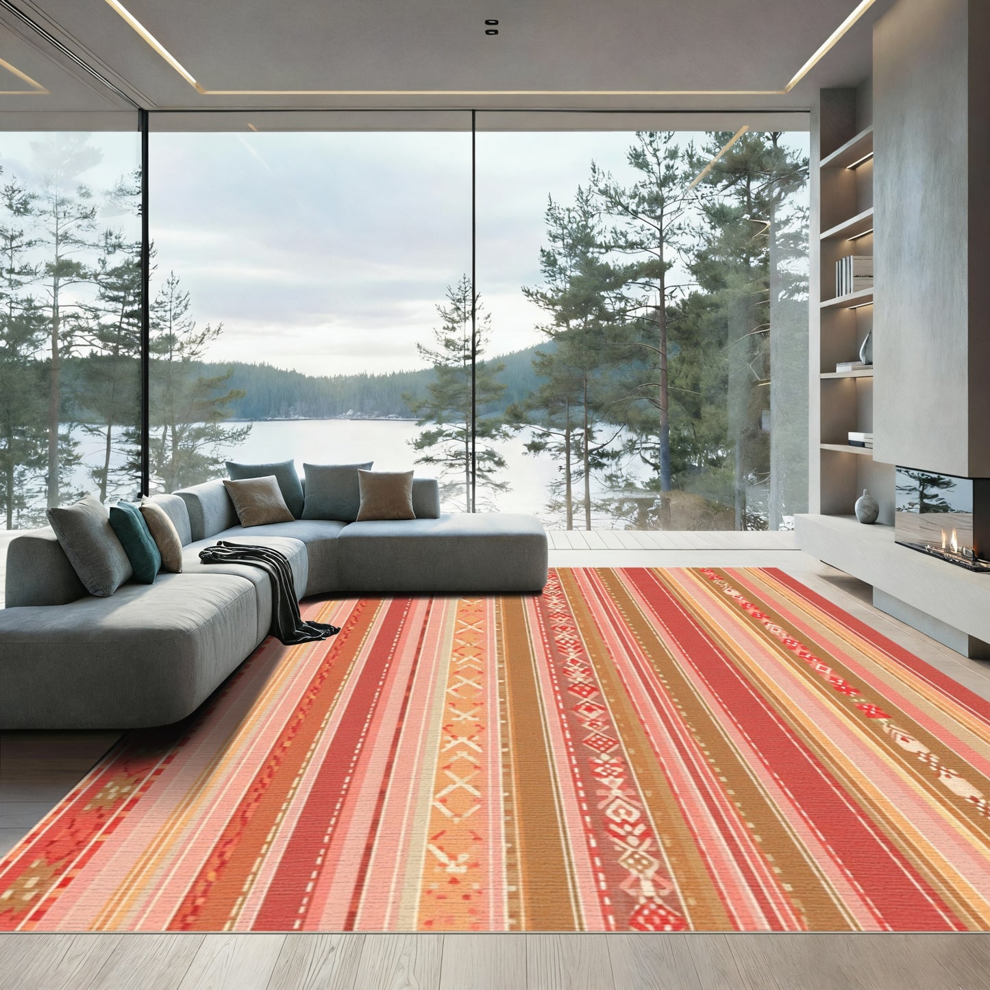 Earthy Red Ethnic Stripe Collection Rug