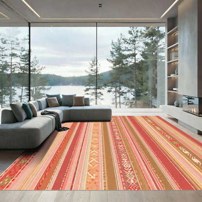Earthy Red Ethnic Stripe Collection Rug