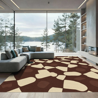 Brown Beige Abstract Shape Collage Rug