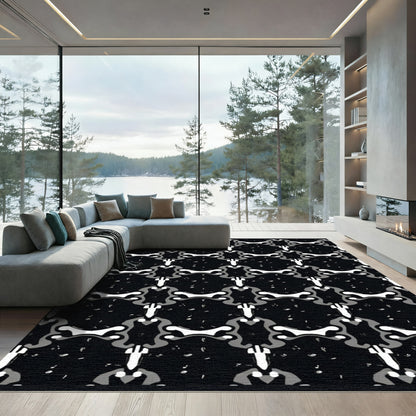 Black White Abstract Rhythmic Shapes Rug