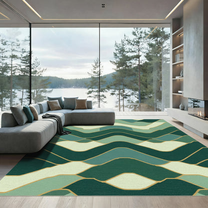 Abstract Green Wave Landscape Rug
