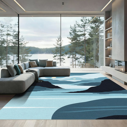 Calm Blue Landscape River Sun Scene Rug