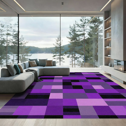 Modern Purple Geometric Blocks Rug