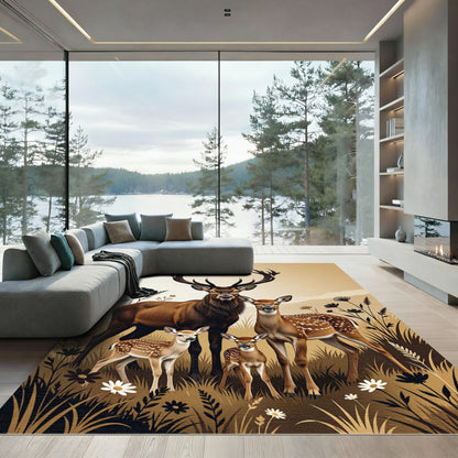 Majestic Woodland Deer Family Portrait Rug