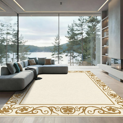 Golden Ochre Floral Vines Border Rug
