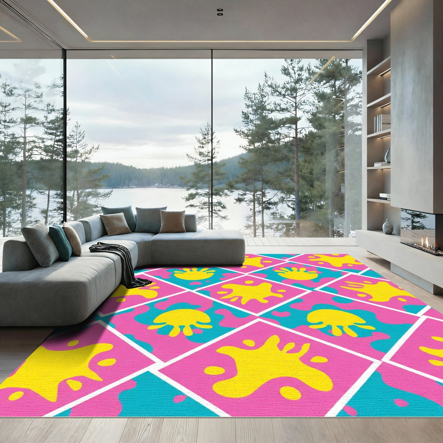 Dazzling Pink Splatter Diamond Rug