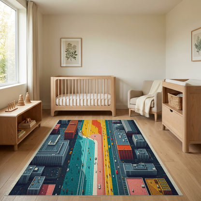 Vibrant Winding Urban Highway Rug