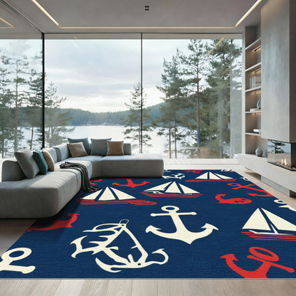 Navy Nautical Sailboat Anchor Collection Rug
