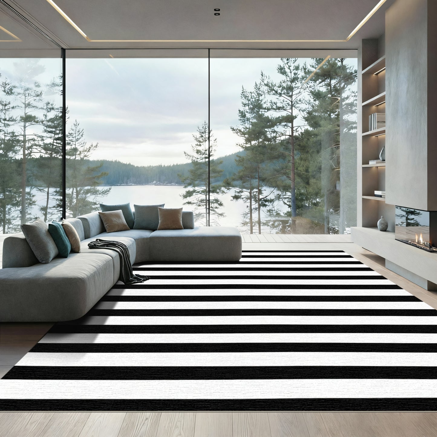 Sharp Monochrome Parallel Bands Rug