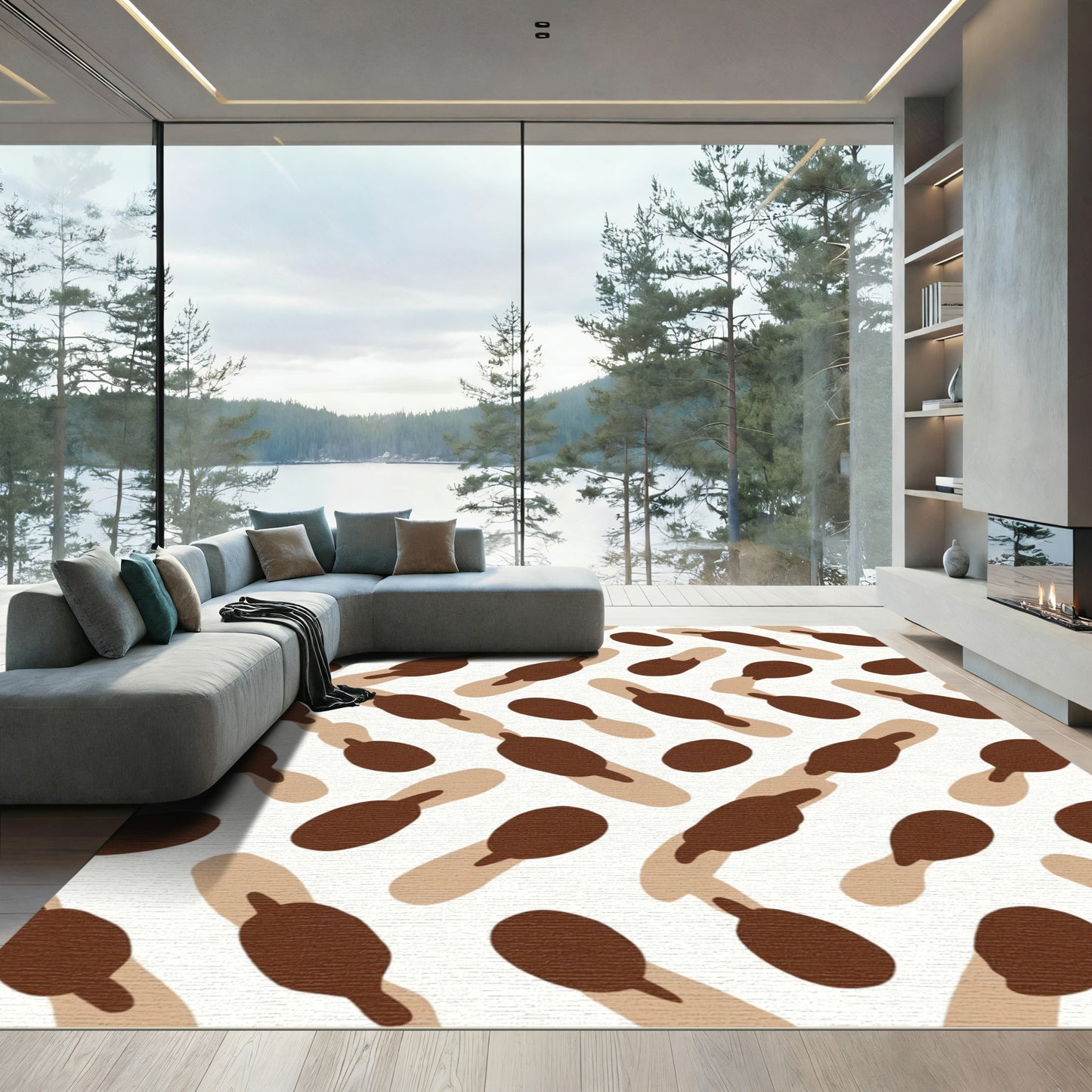 Brown Tan Abstract Spatter Rug