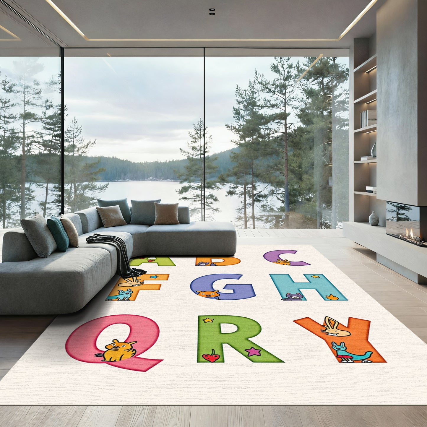 Whimsical Letters With Animals And Fruit Rug