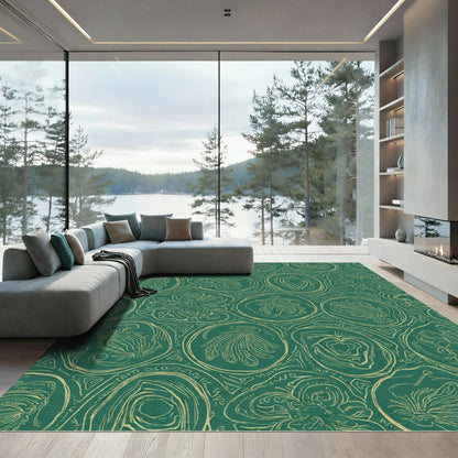 Emerald Golden Oval Botanical Imagery Rug