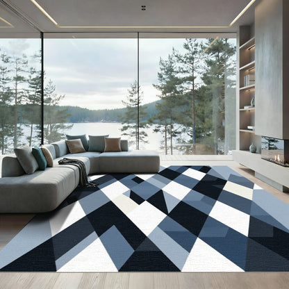 Navy Blue White Diamond Geometric Rug