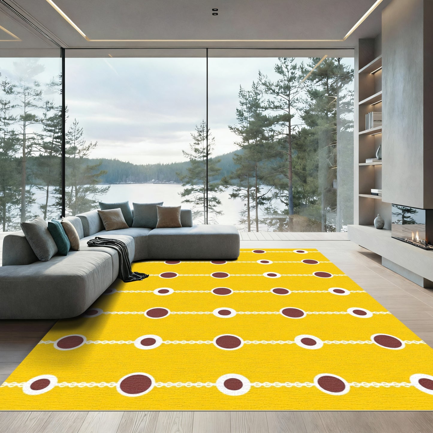 Golden Brown Circles Linked Pattern Rug