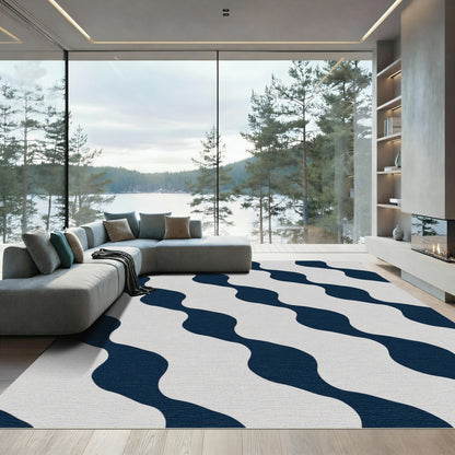 Navy Gray Wavy Stripe Composition Rug