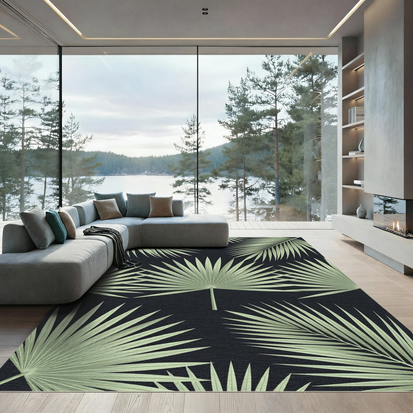 Lush Sage Tropical Palm Leaf Rug