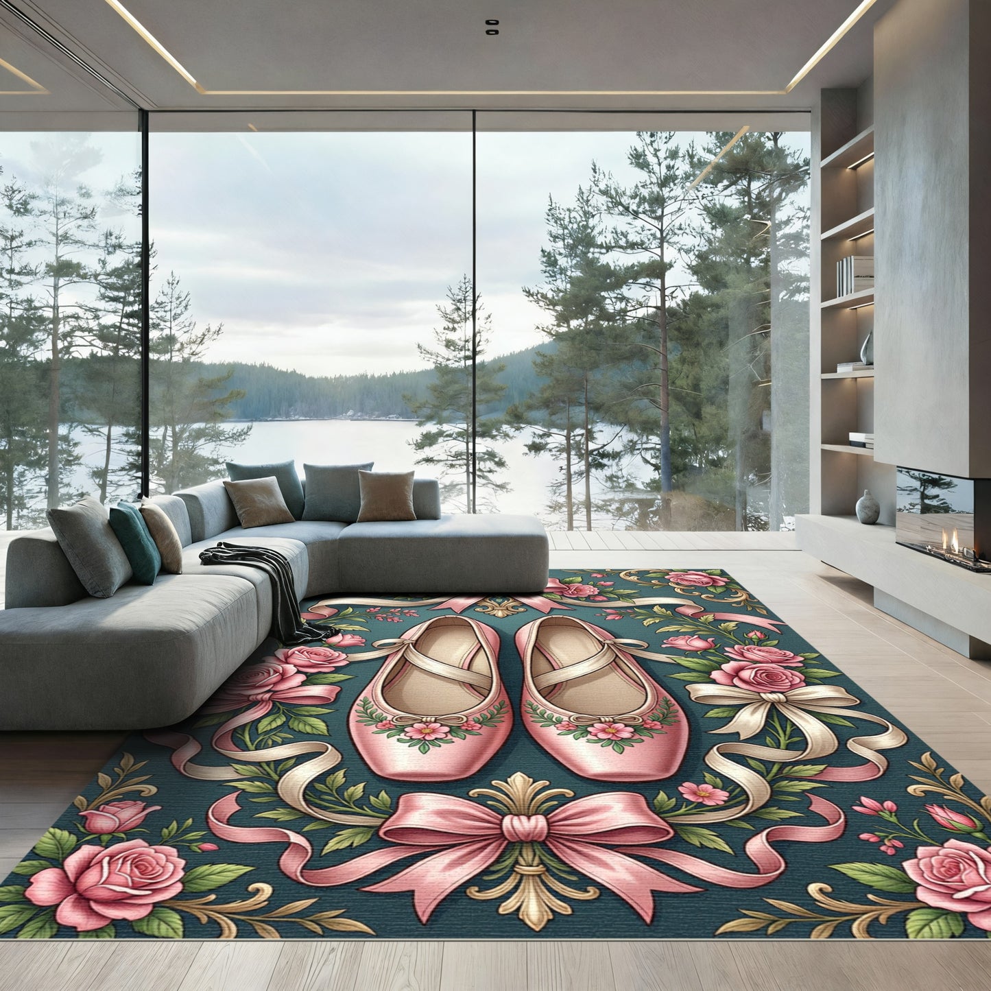 Pink Ballet Slippers Roses Florals Rug
