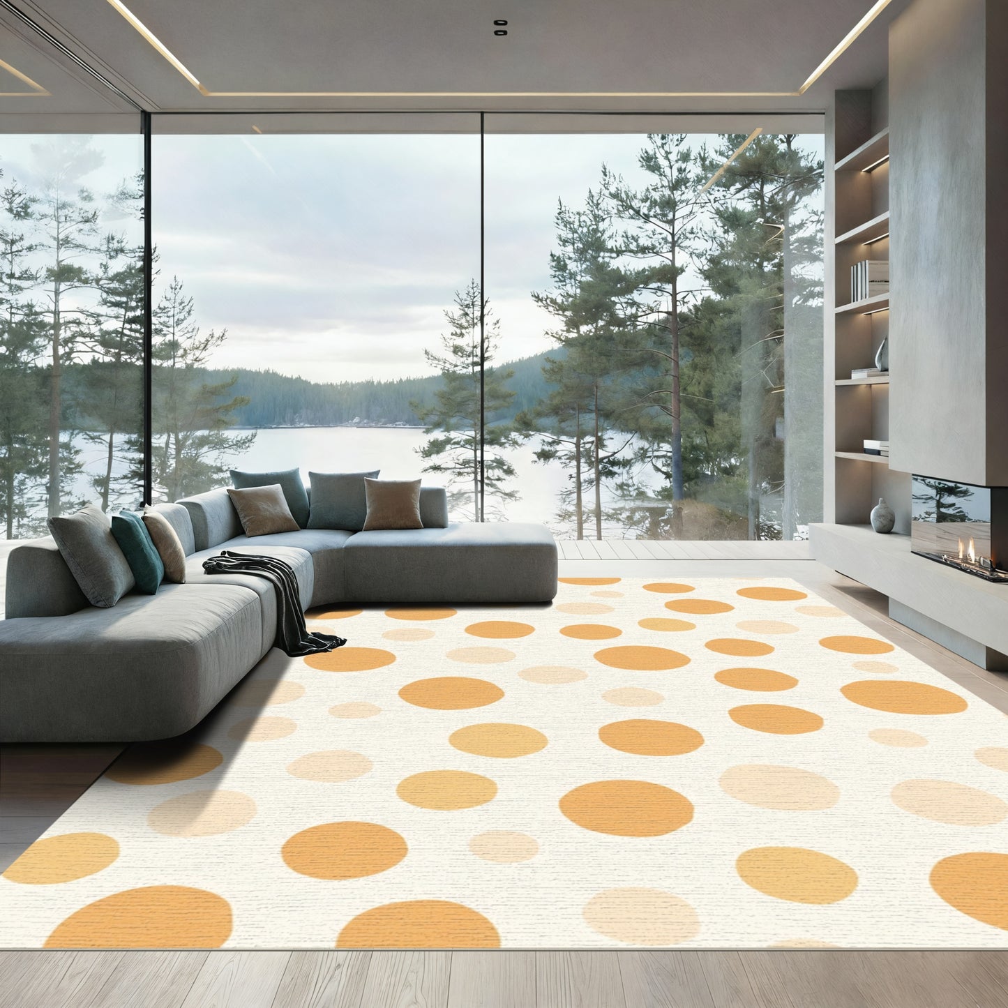 Warm Neutrals Polka Dot Cluster Rug